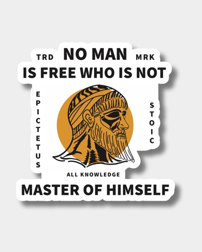Sticker with Stoic philosophy quote by Epictetus and illustration: no men is free who is not master of himself