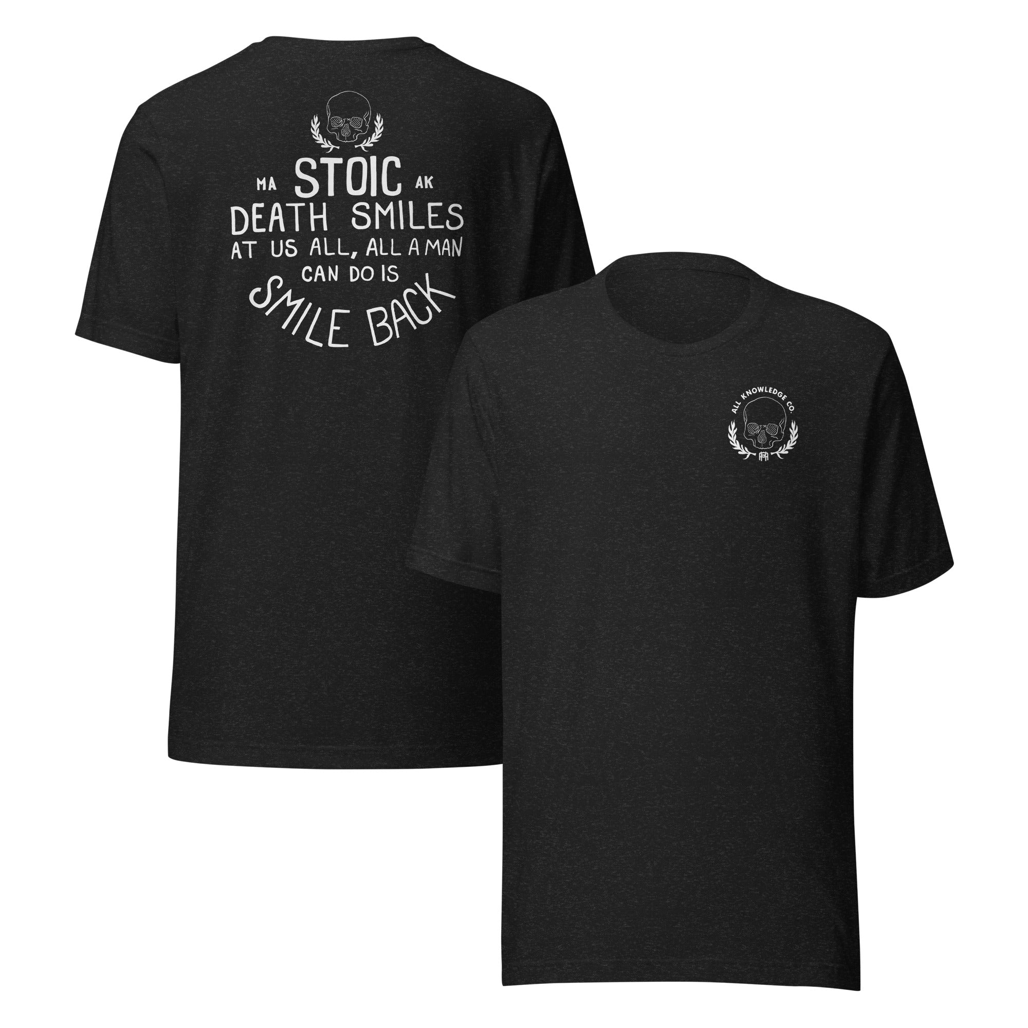 Stoic Philosophy T-Shirt – “Smile Back” Quote by Marcus Aurelius