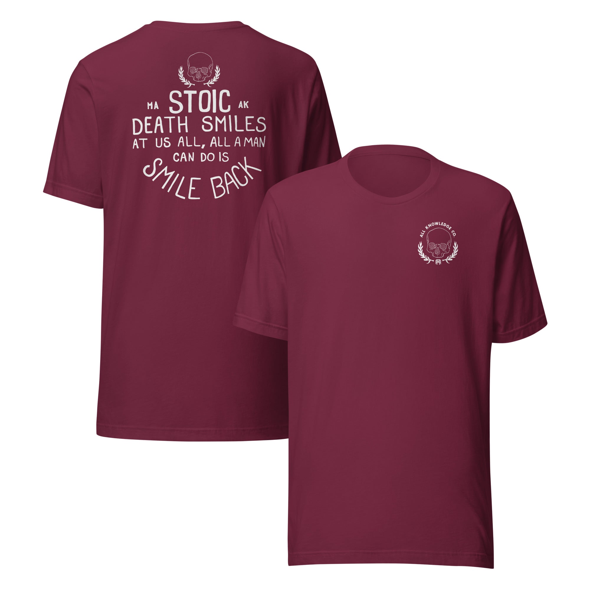 Stoic Philosophy T-Shirt – “Smile Back” Quote by Marcus Aurelius